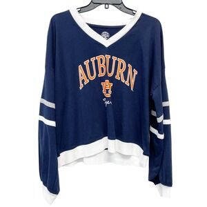 Rivalry Threads Women's Navy Auburn Tigers Crop Long Sleeve Shirt Size M 8/10